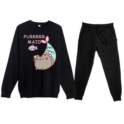 Purrrrr Maid Funny Cute Cat Mermaid Premium Crewneck Sweatsuit Set