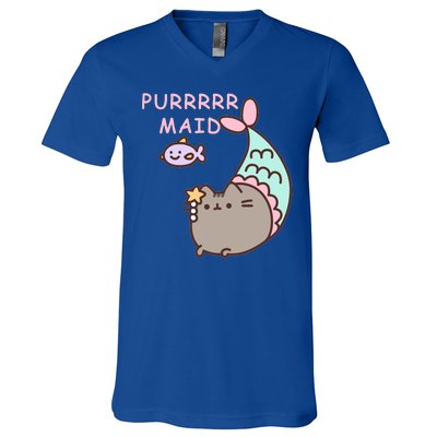 Purrrrr Maid Funny Cute Cat Mermaid V-Neck T-Shirt