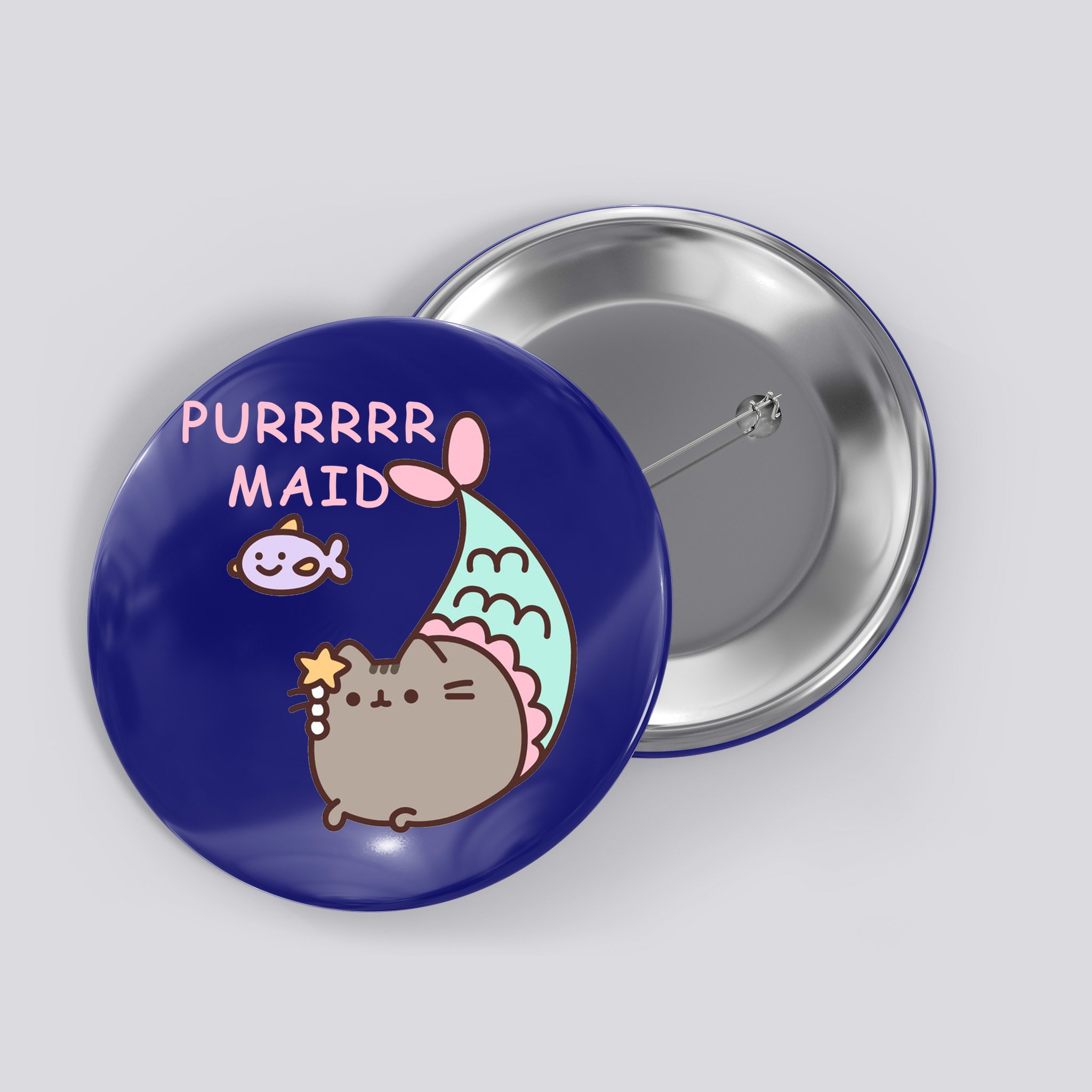 Purrrrr Maid Funny Cute Cat Mermaid Button