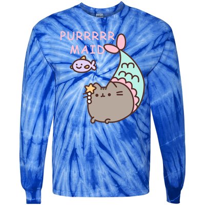 Purrrrr Maid Funny Cute Cat Mermaid Tie-Dye Long Sleeve Shirt