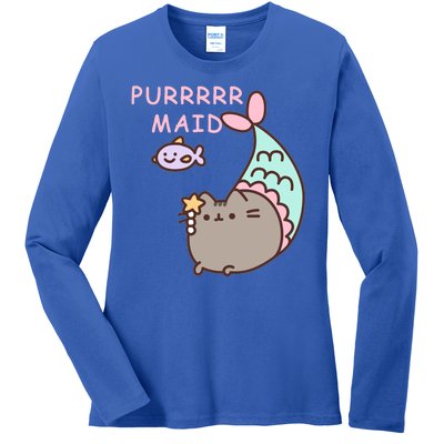 Purrrrr Maid Funny Cute Cat Mermaid Ladies Long Sleeve Shirt