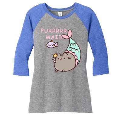 Purrrrr Maid Funny Cute Cat Mermaid Women's Tri-Blend 3/4-Sleeve Raglan Shirt