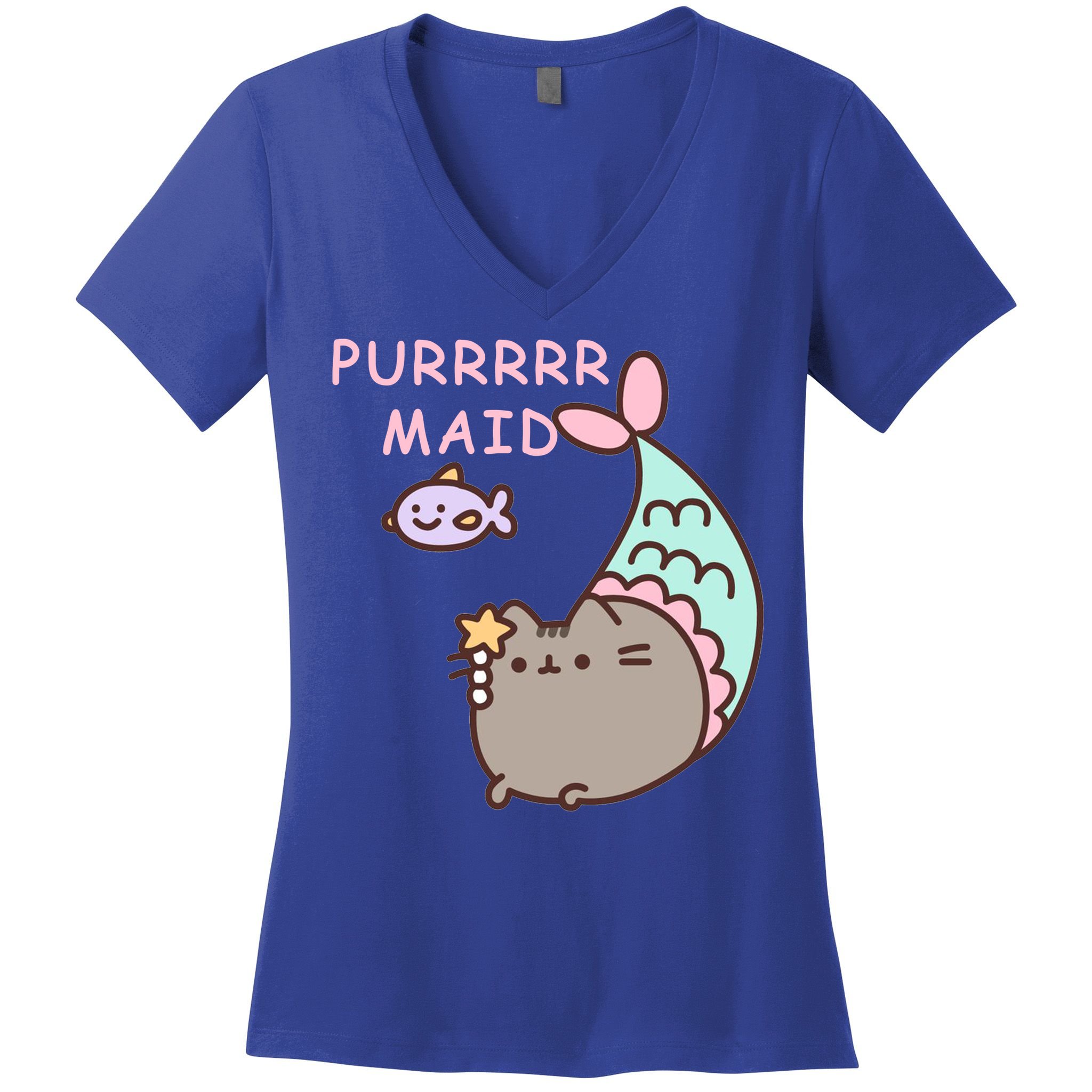 Purrrrr Maid Funny Cute Cat Mermaid Women's V-Neck T-Shirt