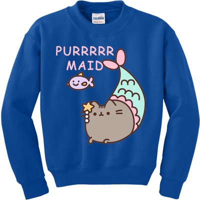 Purrrrr Maid Funny Cute Cat Mermaid Kids Sweatshirt