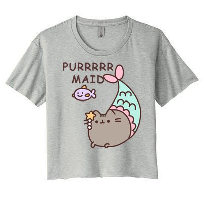 Purrrrr Maid Funny Cute Cat Mermaid Women's Crop Top Tee