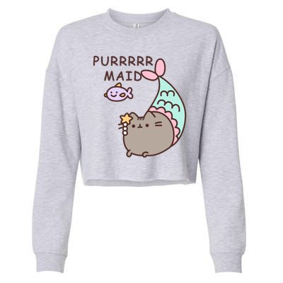 Purrrrr Maid Funny Cute Cat Mermaid Cropped Pullover Crew