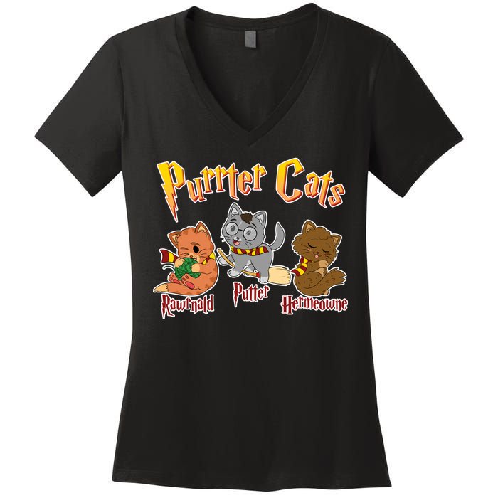 Purrter Cats Rawrnald Hermeownie Women's V-Neck T-Shirt