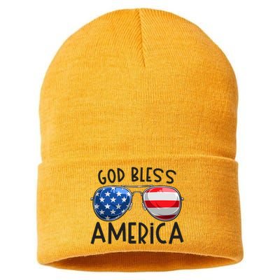 Patriotic Usa Sunglasses 4th Of July Retro God Bless America Great Gift Sustainable Knit Beanie