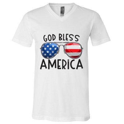 Patriotic Usa Sunglasses 4th Of July Retro God Bless America Great Gift V-Neck T-Shirt
