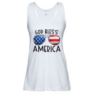 Patriotic Usa Sunglasses 4th Of July Retro God Bless America Great Gift Ladies Essential Flowy Tank