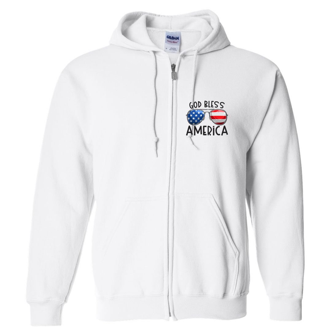 Patriotic Usa Sunglasses 4th Of July Retro God Bless America Great Gift Full Zip Hoodie