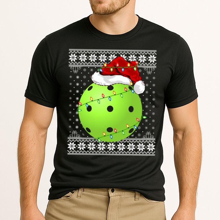 Pickleball Ugly Sweater Santa Lighting Pickleball Christmas Gift Performance Shirt