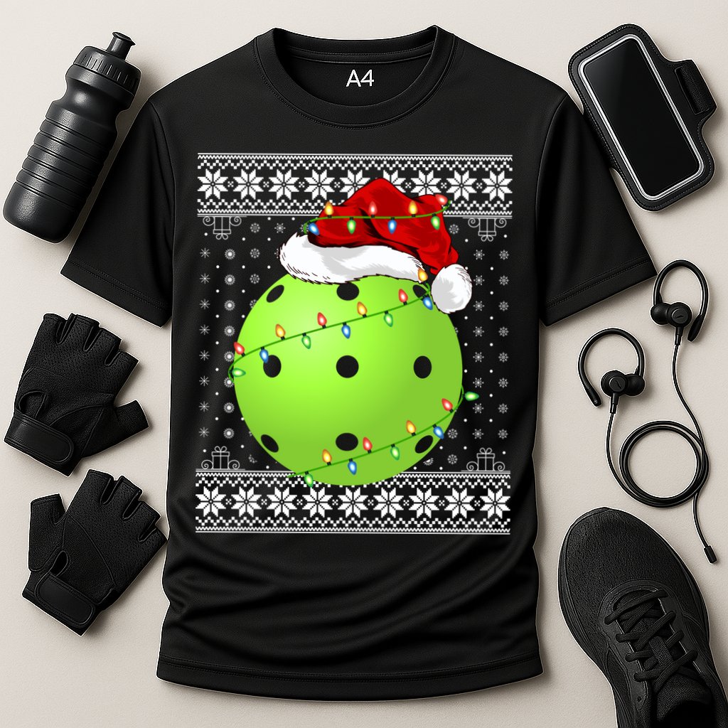 Pickleball Ugly Sweater Santa Lighting Pickleball Christmas Gift Performance Shirt