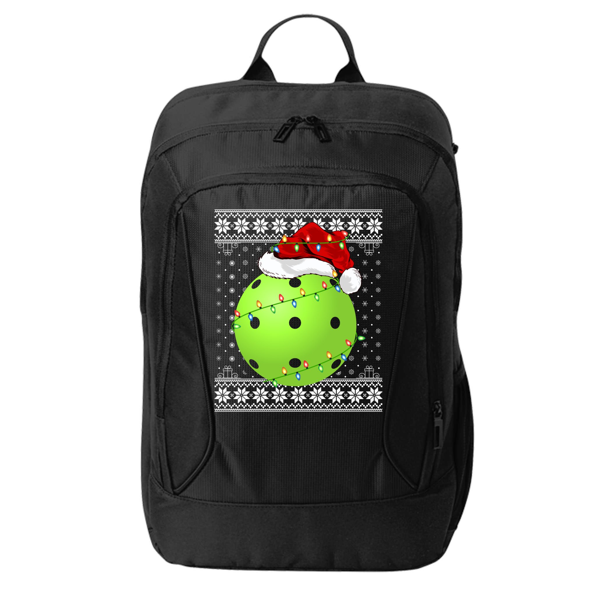 Pickleball Ugly Sweater Santa Lighting Pickleball Christmas Gift City Backpack