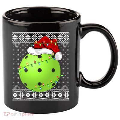 Pickleball Ugly Sweater Santa Lighting Pickleball Christmas Gift 11oz C Handle Ceramic Mug