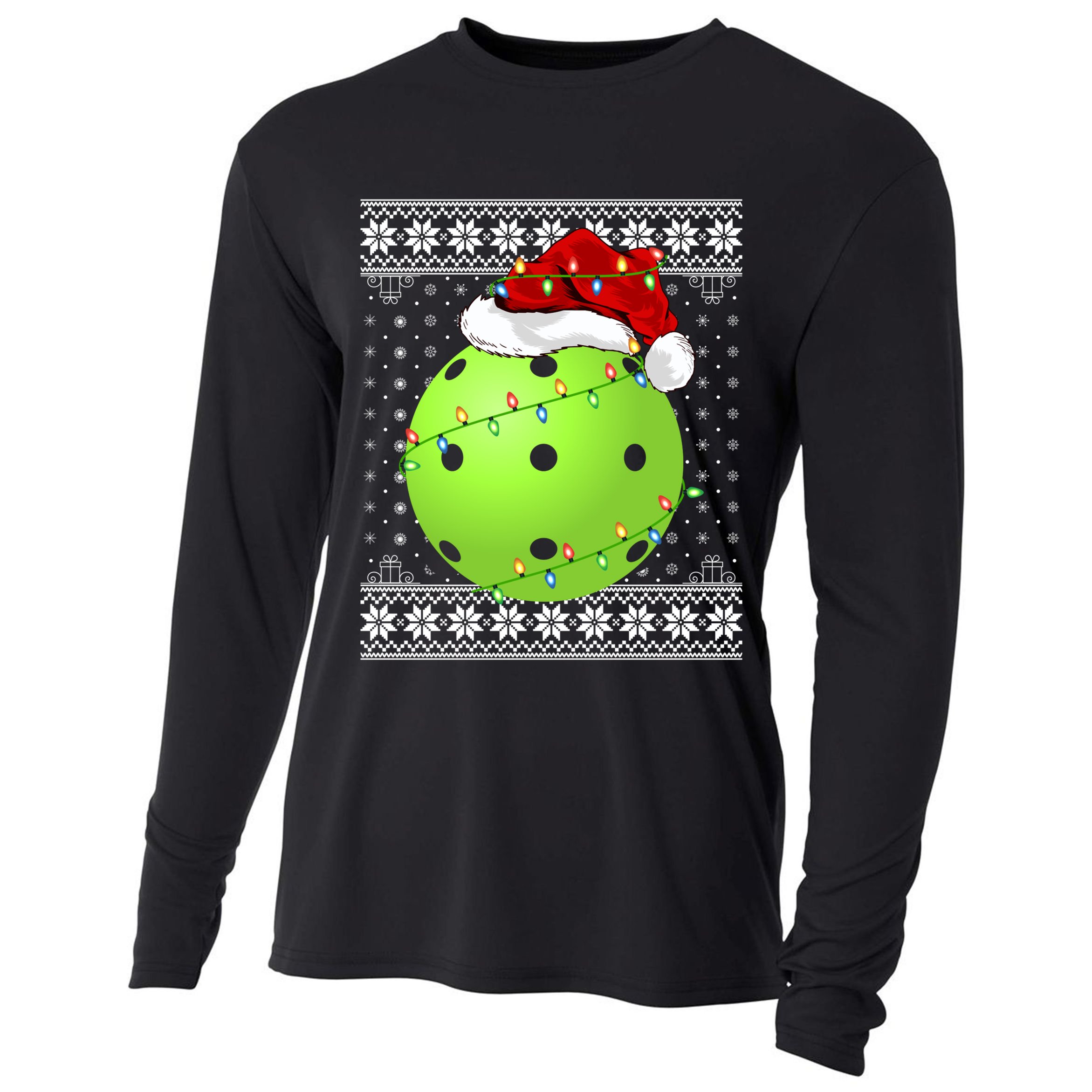 Pickleball Ugly Sweater Santa Lighting Pickleball Christmas Gift Cooling Performance Long Sleeve Crew