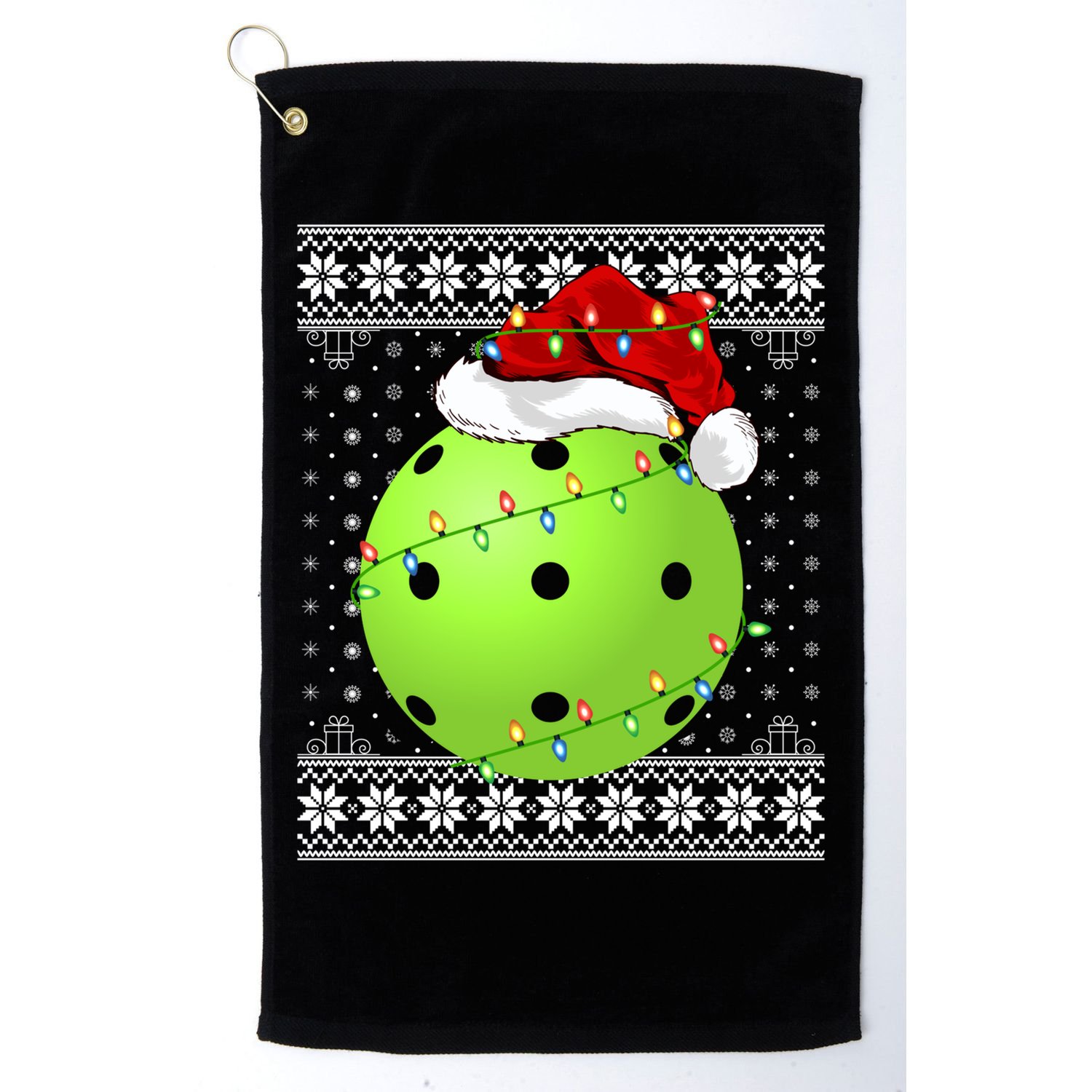 Pickleball Ugly Sweater Santa Lighting Pickleball Christmas Gift Golf Towel