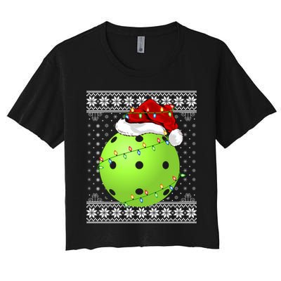Pickleball Ugly Sweater Santa Lighting Pickleball Christmas Gift Crop Top