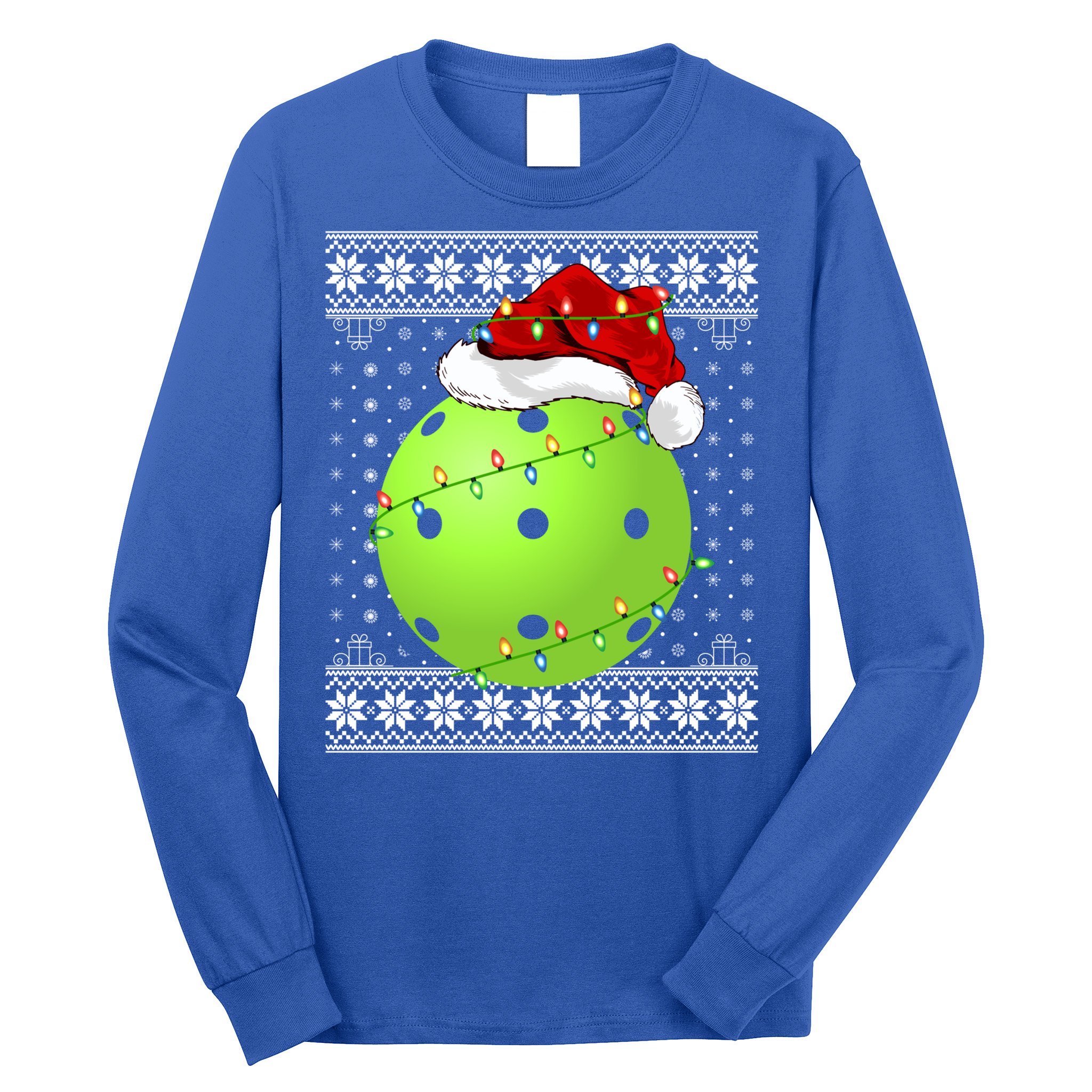 Pickleball Ugly Sweater Santa Lighting Pickleball Christmas Gift Long Sleeve Shirt