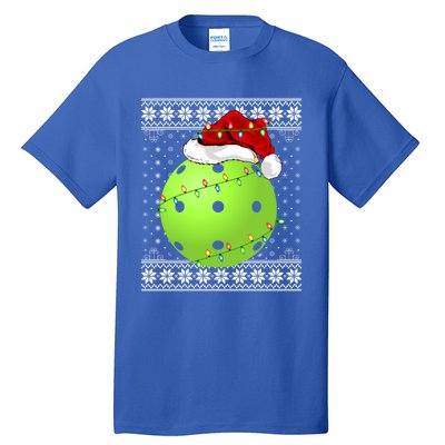 Pickleball Ugly Sweater Santa Lighting Pickleball Christmas Gift Tall T-Shirt