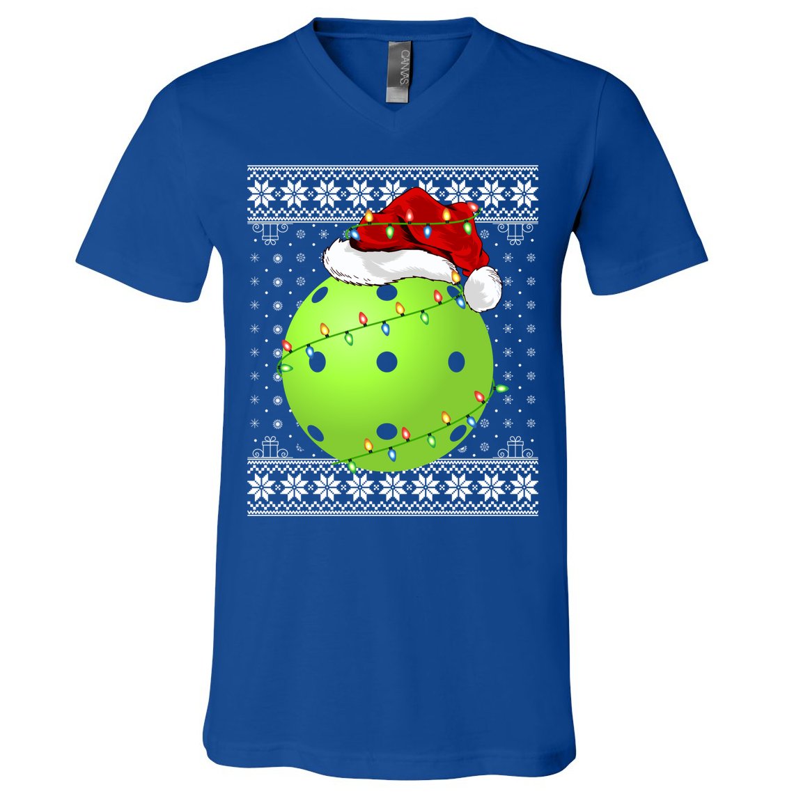 Pickleball Ugly Sweater Santa Lighting Pickleball Christmas Gift V-Neck T-Shirt