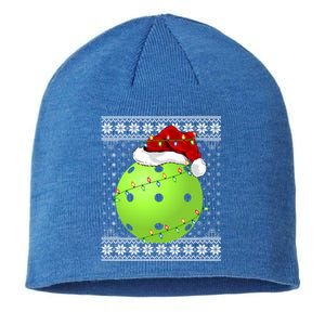 Pickleball Ugly Sweater Santa Lighting Pickleball Christmas Gift Sustainable Beanie