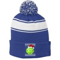 Pickleball Ugly Sweater Santa Lighting Pickleball Christmas Gift Stripe Pom Pom Beanie