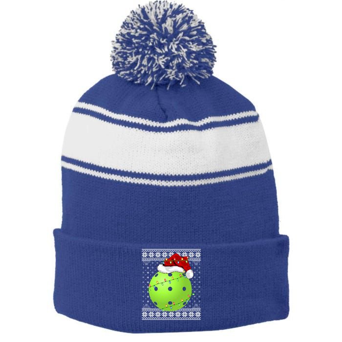 Pickleball Ugly Sweater Santa Lighting Pickleball Christmas Gift Stripe Pom Pom Beanie