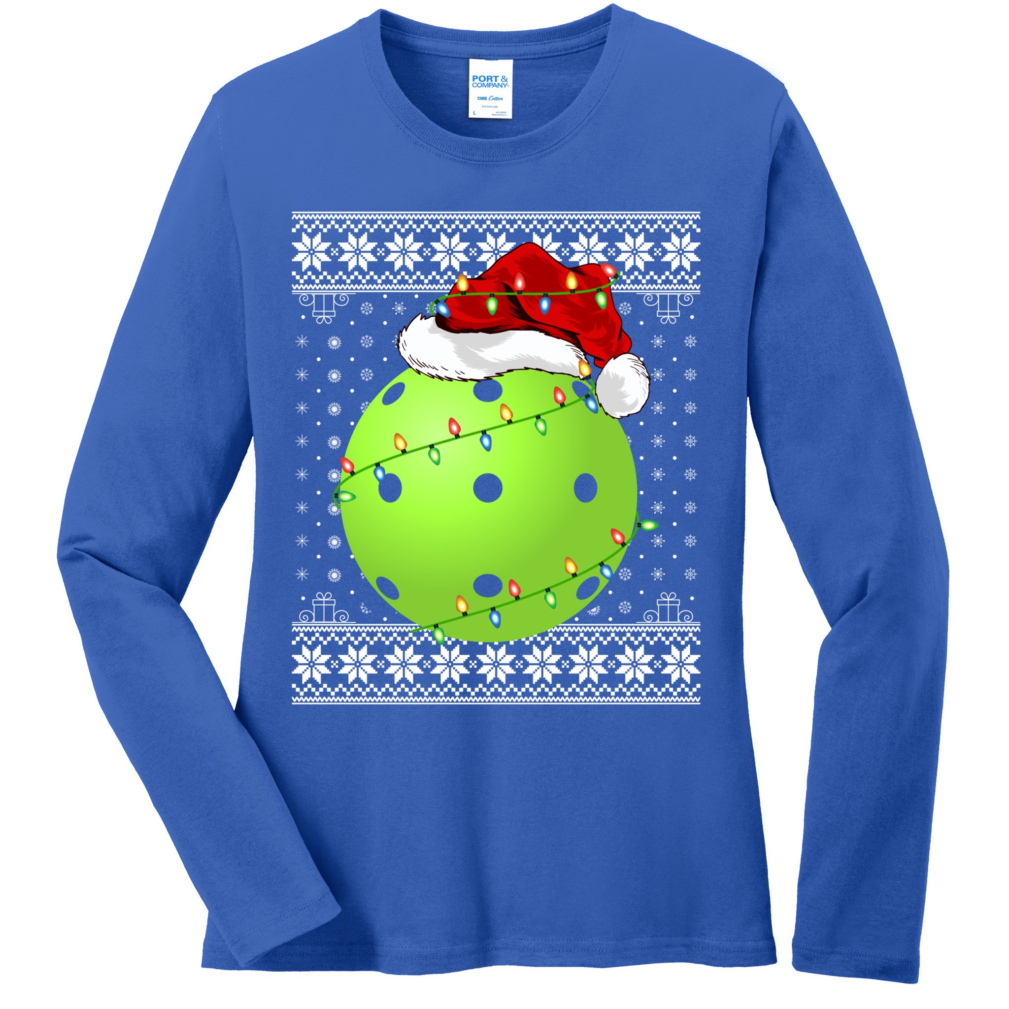 Pickleball Ugly Sweater Santa Lighting Pickleball Christmas Gift Ladies Long Sleeve Shirt