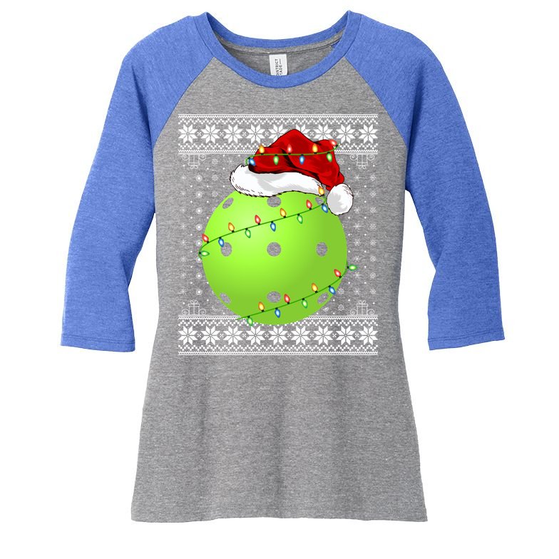 Pickleball Ugly Sweater Santa Lighting Pickleball Christmas Gift Women's Tri-Blend 3/4-Sleeve Raglan Shirt