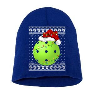 Pickleball Ugly Sweater Santa Lighting Pickleball Christmas Gift Short Acrylic Beanie