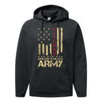 Patriotic U S Army Veteran Red Line American Flag Vintage Performance Fleece Hoodie