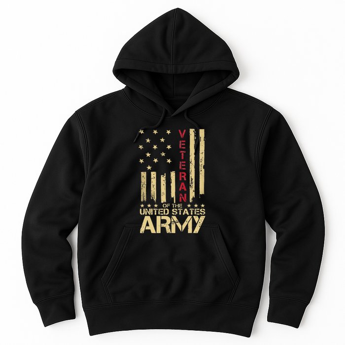 Patriotic U S Army Veteran Red Line American Flag Vintage Hoodie