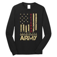 Patriotic U S Army Veteran Red Line American Flag Vintage Long Sleeve Shirt