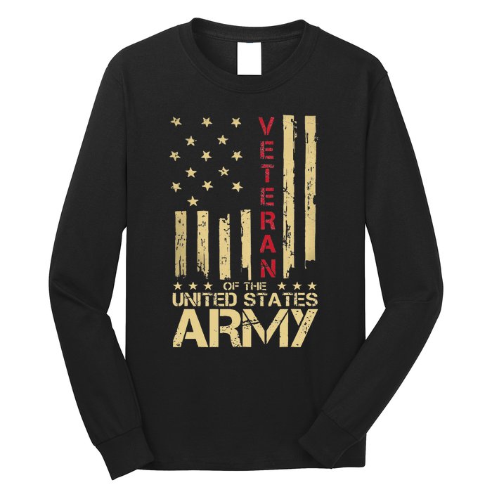 Patriotic U S Army Veteran Red Line American Flag Vintage Long Sleeve Shirt