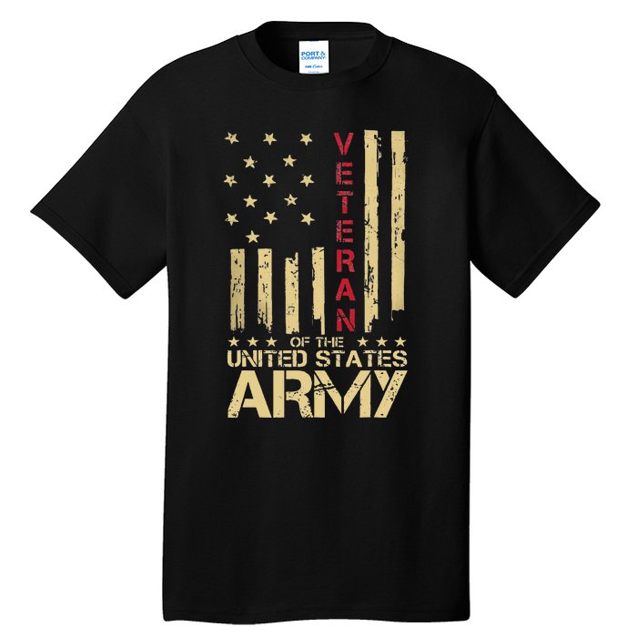 Patriotic U S Army Veteran Red Line American Flag Vintage Tall T-Shirt