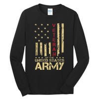 Patriotic U S Army Veteran Red Line American Flag Vintage Tall Long Sleeve T-Shirt