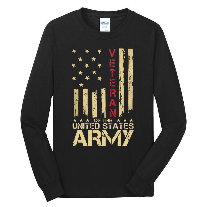 Patriotic U S Army Veteran Red Line American Flag Vintage Tall Long Sleeve T-Shirt