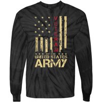 Patriotic U S Army Veteran Red Line American Flag Vintage Tie-Dye Long Sleeve Shirt