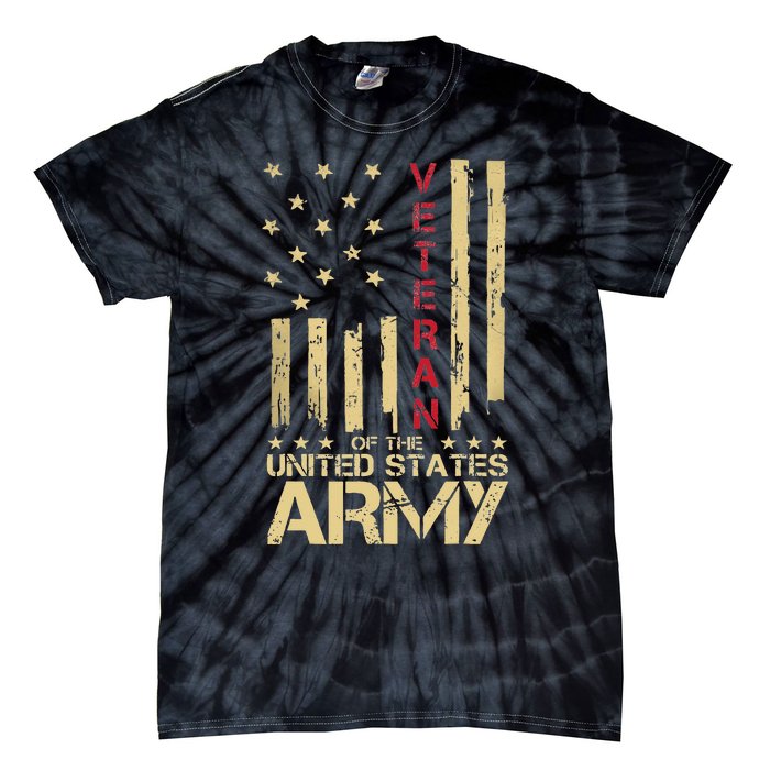 Patriotic U S Army Veteran Red Line American Flag Vintage Tie-Dye T-Shirt