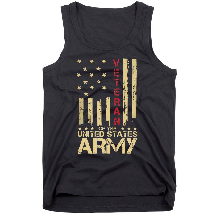 Patriotic U S Army Veteran Red Line American Flag Vintage Tank Top