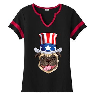 Pug Uncle Sam Shirt 4th Of July Kids Boys American Flag Ladies Halftime Notch Neck Tee