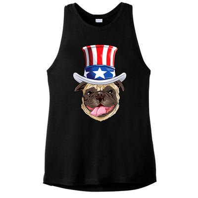 Pug Uncle Sam Shirt 4th Of July Kids Boys American Flag Ladies PosiCharge Tri-Blend Wicking Tank