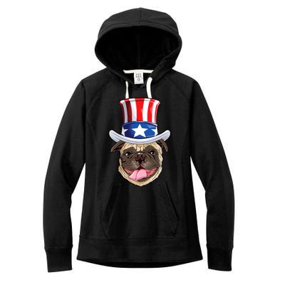 Pug Uncle Sam Shirt 4th Of July Kids Boys American Flag Women's Fleece Hoodie