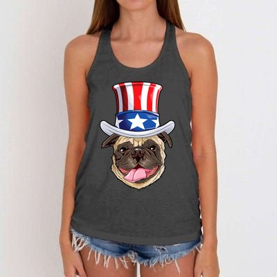 Pug Uncle Sam Shirt 4th Of July Kids Boys American Flag Women's Knotted Racerback Tank