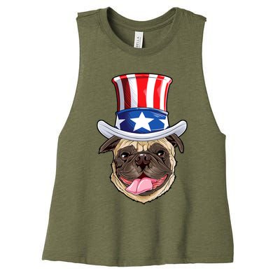 Pug Uncle Sam Shirt 4th Of July Kids Boys American Flag Women's Racerback Cropped Tank