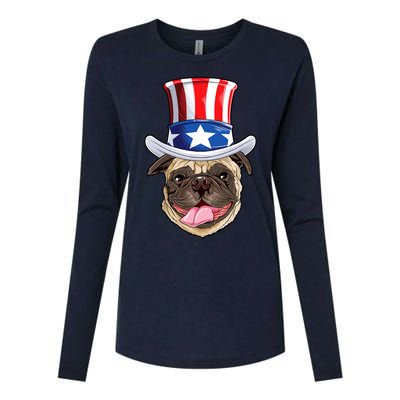 Pug Uncle Sam Shirt 4th Of July Kids Boys American Flag Womens Cotton Relaxed Long Sleeve T-Shirt