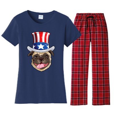 Pug Uncle Sam Shirt 4th Of July Kids Boys American Flag Women's Flannel Pajama Set