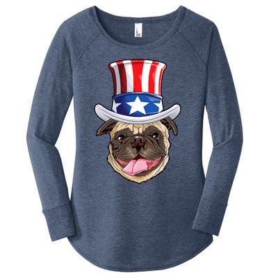 Pug Uncle Sam Shirt 4th Of July Kids Boys American Flag Women's Perfect Tri Tunic Long Sleeve Shirt