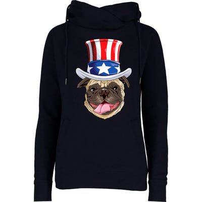 Pug Uncle Sam Shirt 4th Of July Kids Boys American Flag Womens Funnel Neck Pullover Hood